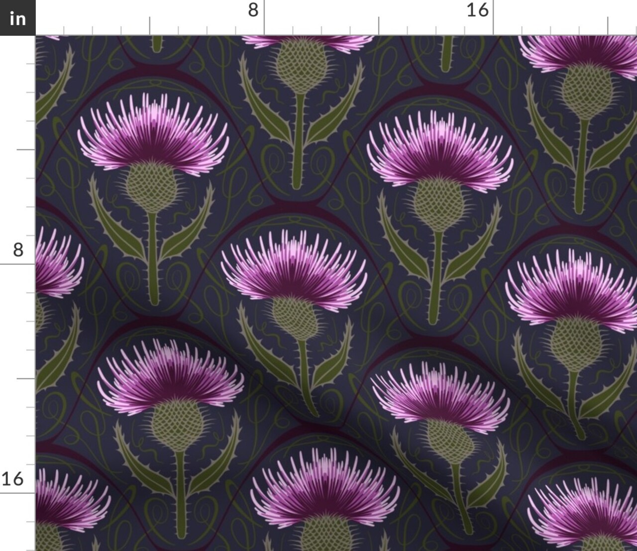 Thistle Scottish Scotland National Flower Purple Prickly Thorn Night Garden Dark Large Scale Custom Printed Fabric by Spoonflower Various Fabrics by the Yard or Fat Quarter